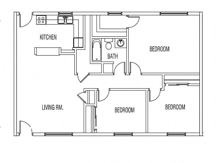 Floor plan for 3 beds, 1 bath, 1072 sqft